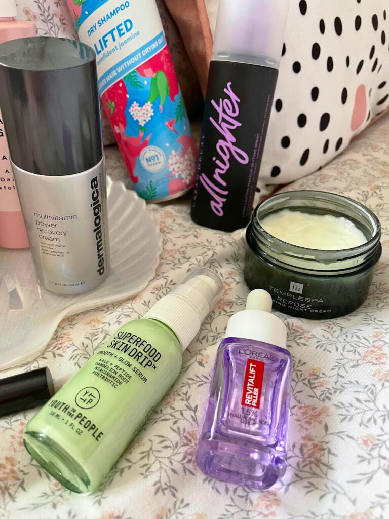 A collection of skincare and haircare products from Batiste, Dermalogica, Revolution, Urban Decay, Temple Spa, L'Oreal, Youth To The People, UKlash